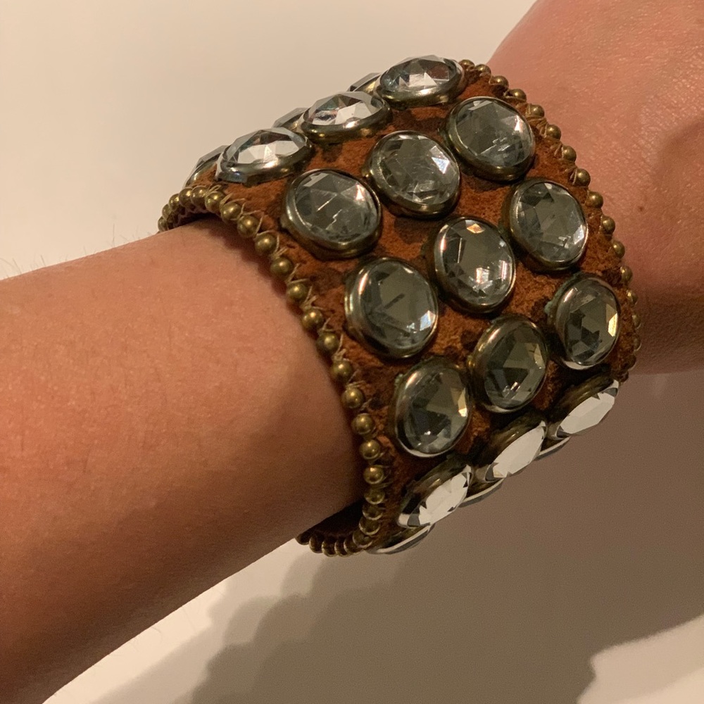 Betsey Johnson leopard and rhinestone cuff